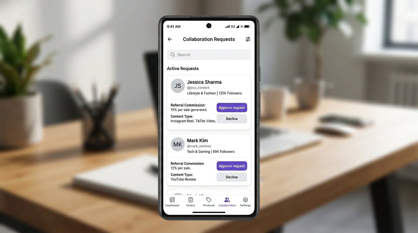 Creator collaboration and live selling concept on mobile
